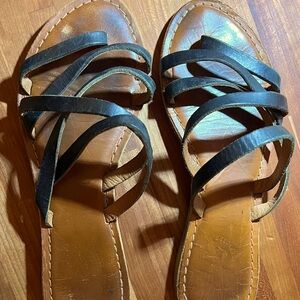 Seychelles ‘Weekender’ Black/Brown, Multi‑Strap Leather Slide Women’s Sandals